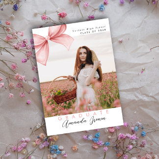 Grad party 2025 Pink Bow Coquette Elegant Trendy Invitation