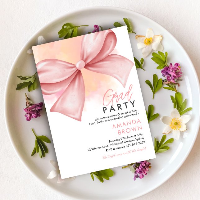 Grad party 2025 Pink Bow Elegant Trendy Invitation (Creator Uploaded)