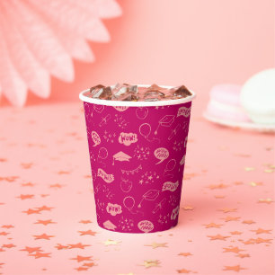Grad Party Doodle Icon Pattern Pink Paper Cups