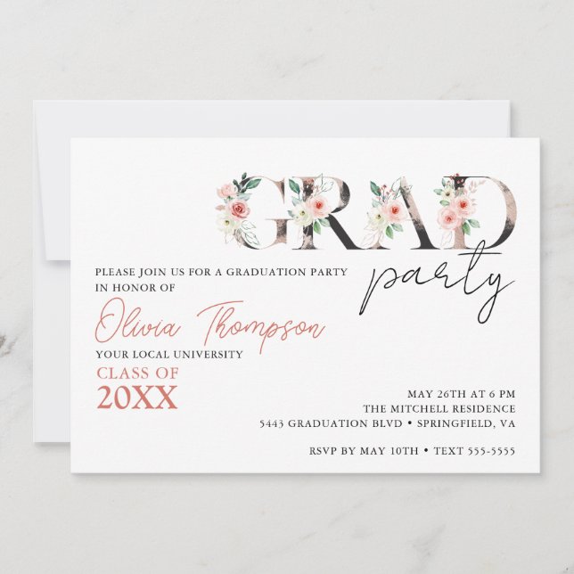 GRAD PARTY Floral Graduation Party Invitation (Front)