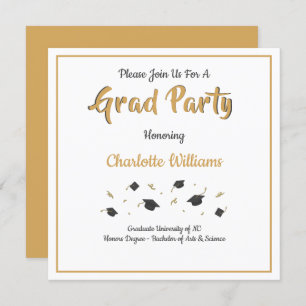Grad Party, Gold, Graduation Celebration Invitation