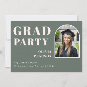 Grad Party Graduation Photo Elegant Green Invitation