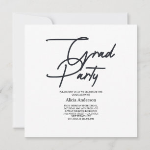 Grad Party Invitation   Hathama Script Black White
