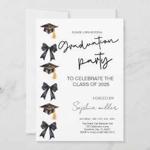 Grad Party Invite Class of 2025,Black Bow