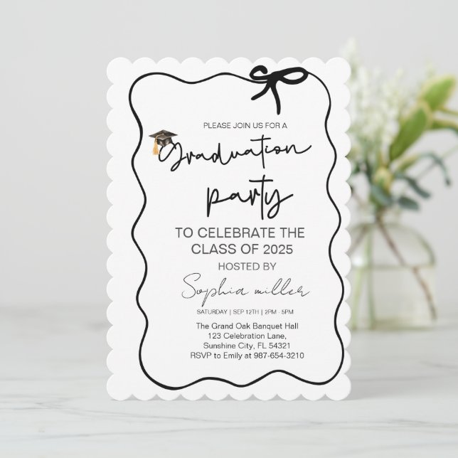 Grad Party Invite Class of 2025,Whimsical Bow (Standing Front)
