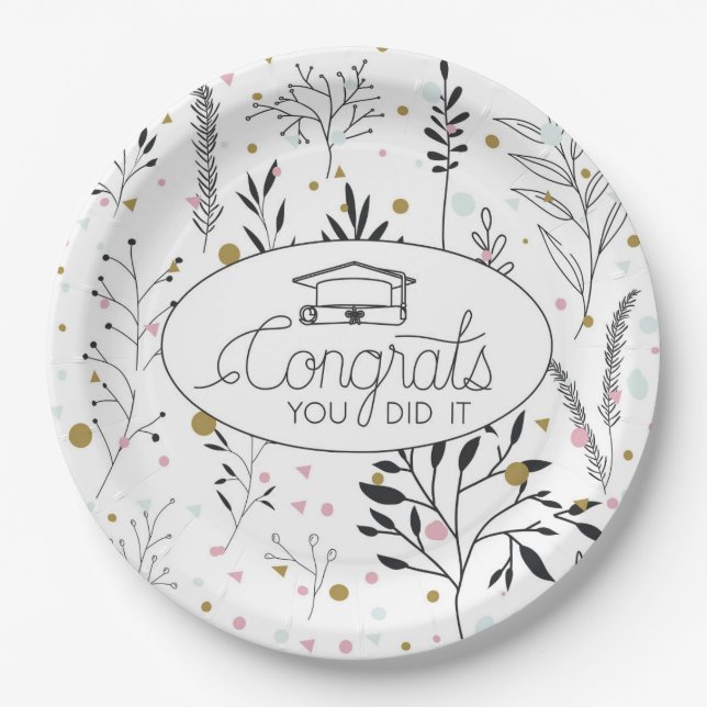 Grad Party Magic: Celebrate with Every Sip & Bite! Paper Plate (Front)