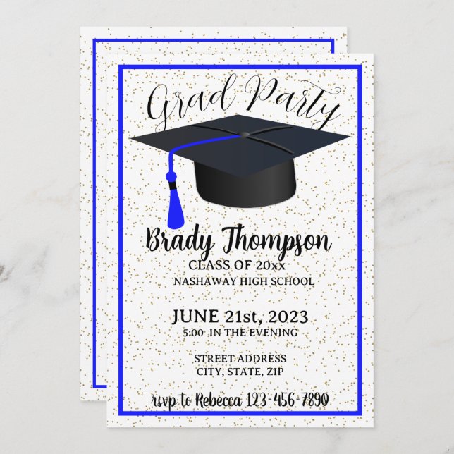 GRAD PARTY - Navy Blue Colours - 2 Photo  Invitation (Front/Back)