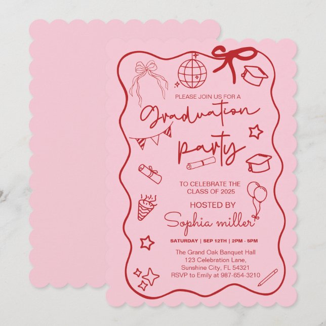 Grad Party Retro Invite Class of 2025,Whimsical  (Front/Back)
