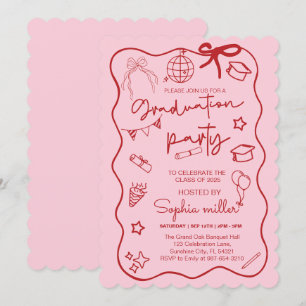 Grad Party Retro Invite Class of 2025,Whimsical