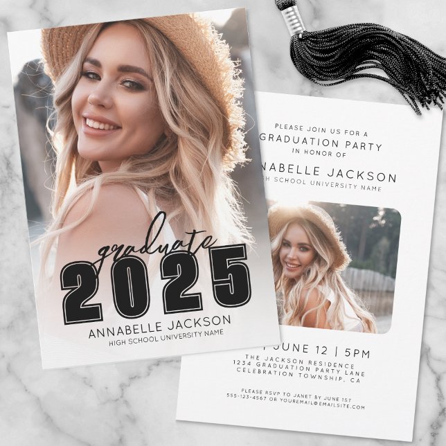 Grad Party Simple Black White Photo Graduation Invitation (Grad Party Simple Black White Photo Graduation Invitation )