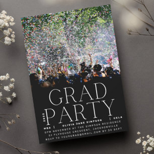 GRAD PARTY   White Fun University Celebration Invitation