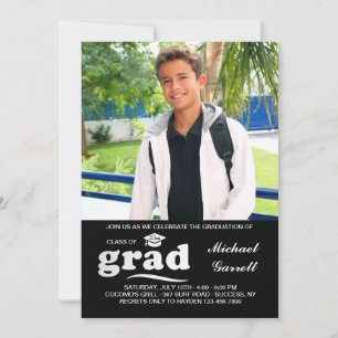 Grad Photo Black and White Invitation