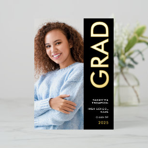 Grad Photo Black Gold Real Foil Announcement