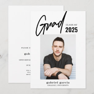 Grad Photo Black White Graduation Party Invitation