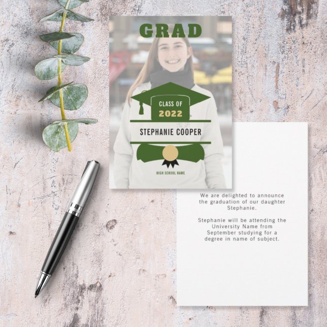 Grad Photo Cap Green Gold 2022 Graduation Announcement (Creator Uploaded)