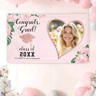 Grad Photo Class 2025 Blush Pink Floral Graduation Banner