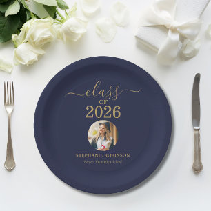 Grad Photo Class of 2026 Blue Gold Party  Paper Plate