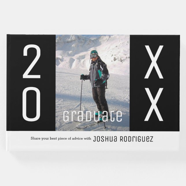 Grad Photo Custom Year Modern Pattern Graduation Guest Book (Front)