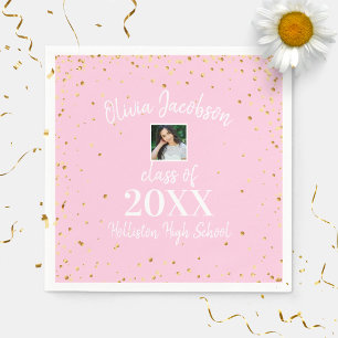 Grad Photo Gold Confetti Graduation Party Pink Nap Napkin