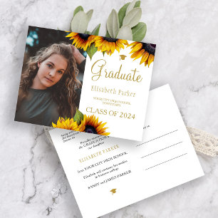 Grad photo gold sunflowers graduation announcement