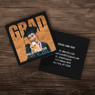 Grad Photo Graduation Black Contact Info Name Square Business Card