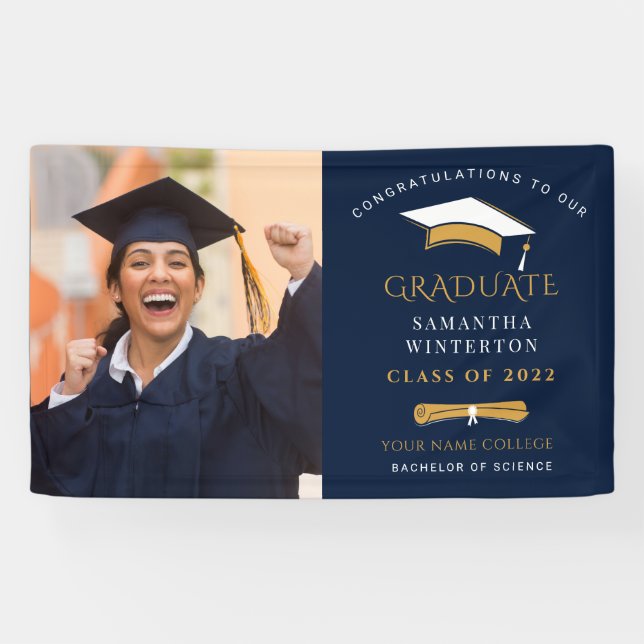 Grad Photo Navy Blue Graduation 2026 Banner (Horizontal)
