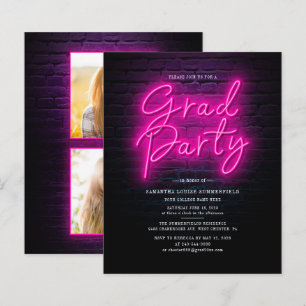 Grad Photo Neon Graduation Party Invitation