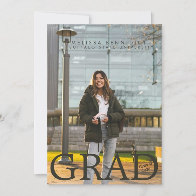 GRAD Photo Party Green Grey Invite (Front)