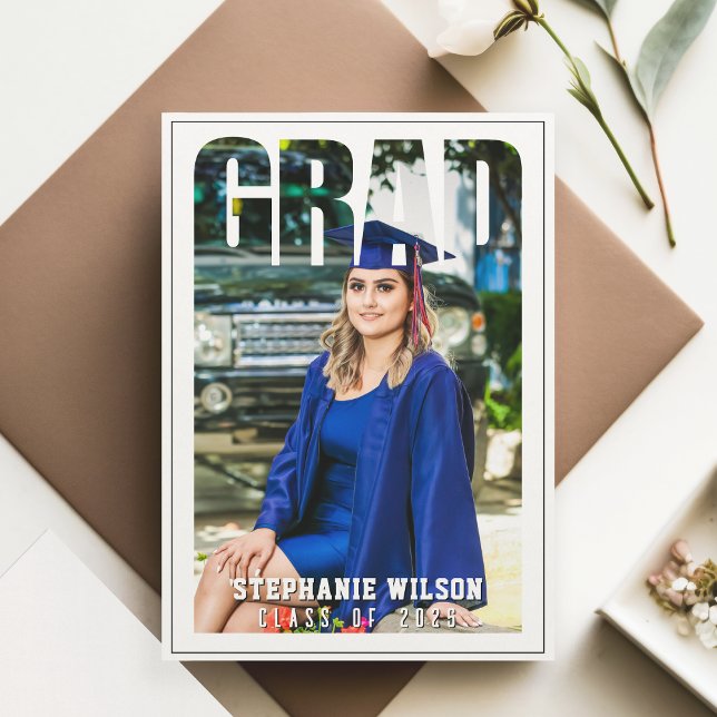 Grad Photo White Graduation Announcement (Grad Photo White Graduation Announcement
)