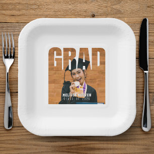 Grad Photo White Graduation Paper Plate