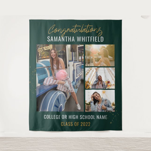 Grad Photos Green Graduation 2026 Backdrop Tapestry (Front)