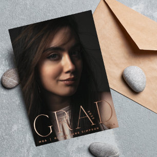 GRAD   Rose Gold Foil Modern Photo Announcement