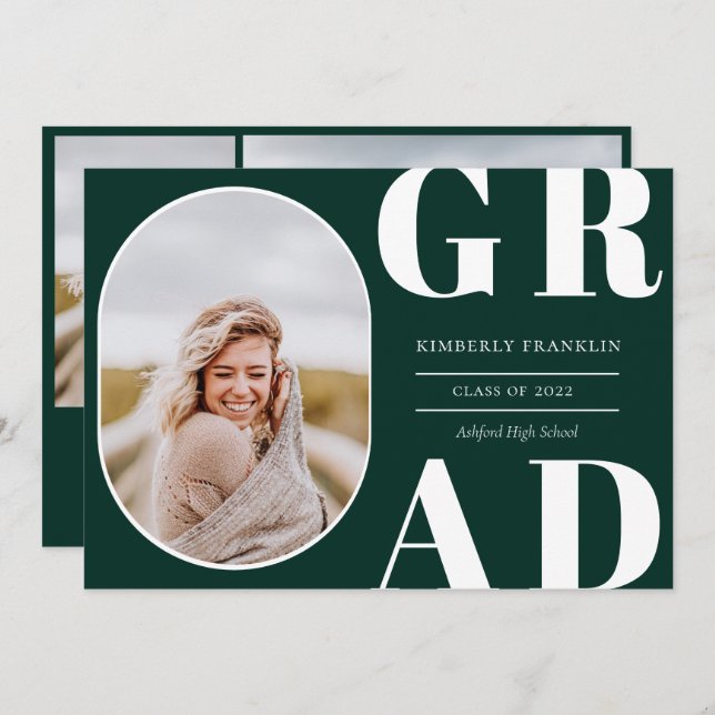 GRAD Rounded Photo Frame Graduation Invitation (Front/Back)
