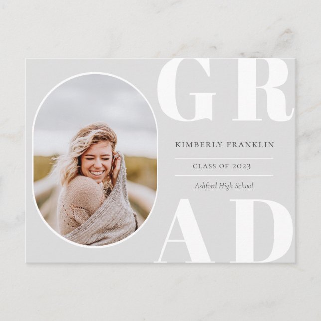 GRAD Rounded Photo Frame Graduation Invitation Postcard (Front)