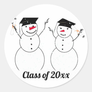 Grad Snowmen Graduation Classic Round Sticker