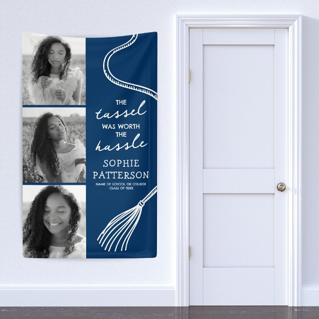 Grad Tassel 3 Photo Blue Graduation Banner (Creator Uploaded)