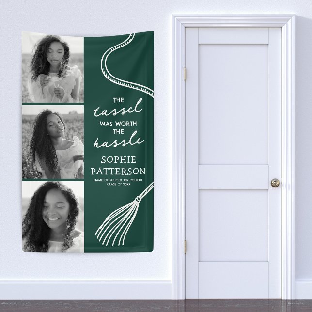Grad Tassel 3 Photo Green Graduation Banner (Creator Uploaded)