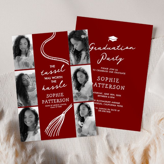 Grad Tassel Photo Deep Red Graduation Party Invitation (Creator Uploaded)