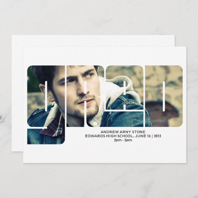 Grad Typography 2 Photo Graduation Announcement (Front/Back)