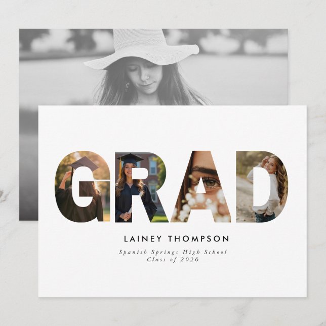 GRAD Typography 4 Image Graduation Announcement (Front/Back)