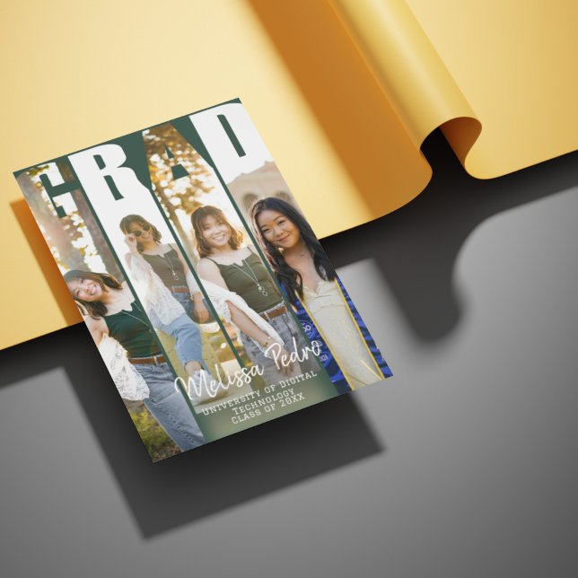 Grad Typography Four Photo Graduation Invitation  (Creator Uploaded)
