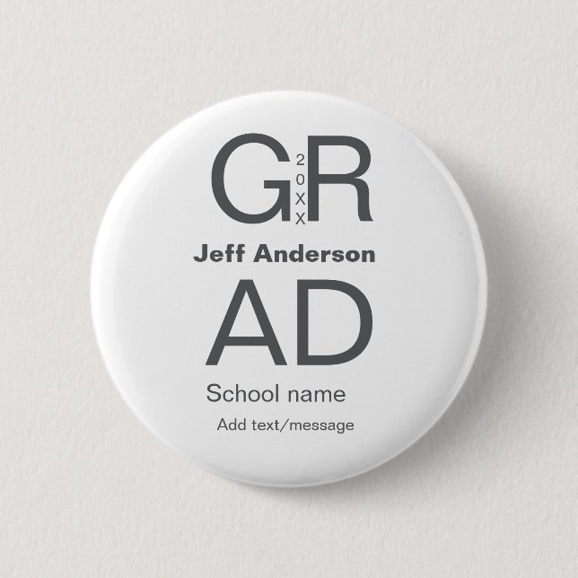 Grad typography modern graduation simple minimal c 6 cm round badge (Front)