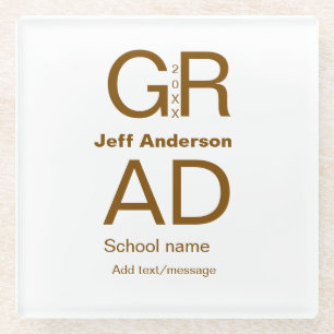 Grad typography modern graduation simple minimal c glass coaster