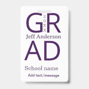 Grad typography modern graduation simple minimal c ID badge