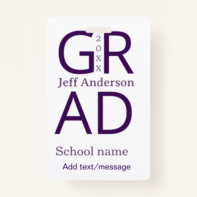 Grad typography modern graduation simple minimal c ID badge (Front)