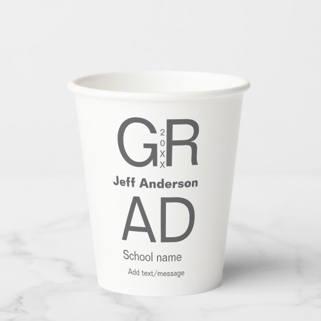 Grad typography modern graduation simple minimal c paper cups (Front)