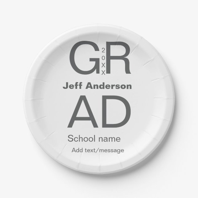 Grad typography modern graduation simple minimal c paper plate (Front)