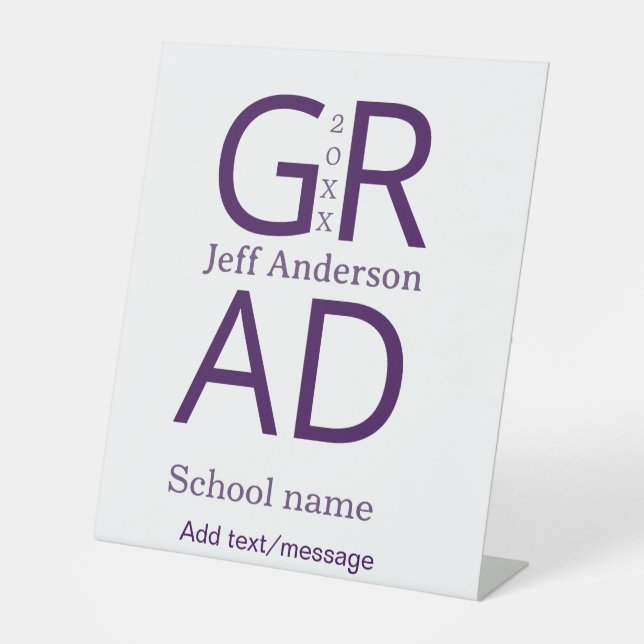 Grad typography modern graduation simple minimal c pedestal sign (Front)