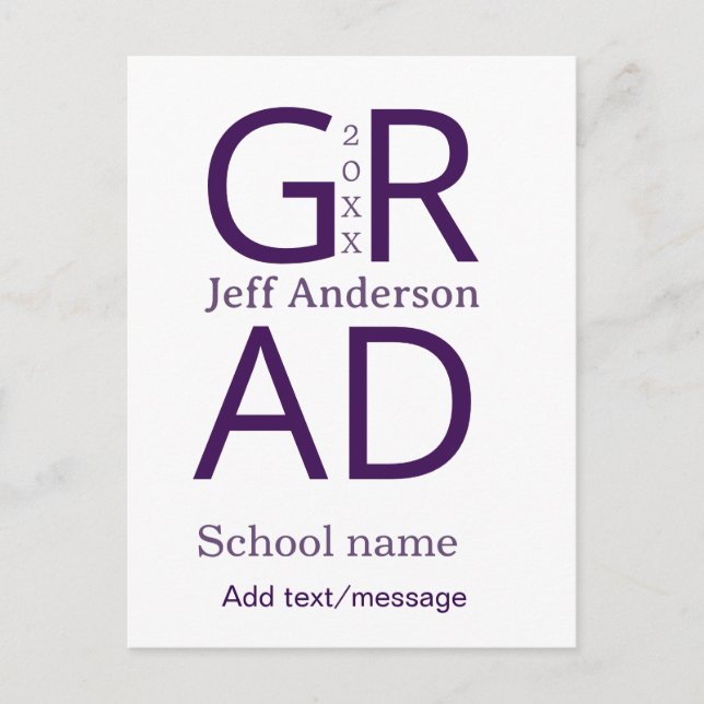 Grad typography modern graduation simple minimal c postcard (Front)