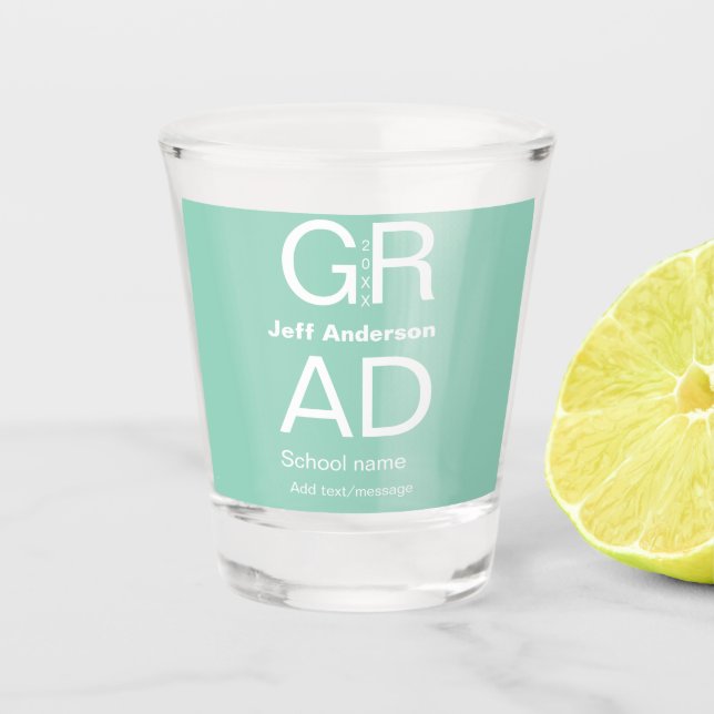 Grad typography modern graduation simple minimal c shot glass (Front)
